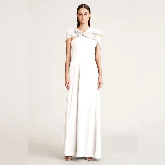 HALSTON NWT WOMEN'S EDEN CREPE LONG GOWN EVENING WEDDING DRESS SIZE US 2 - Picture 1 of 2